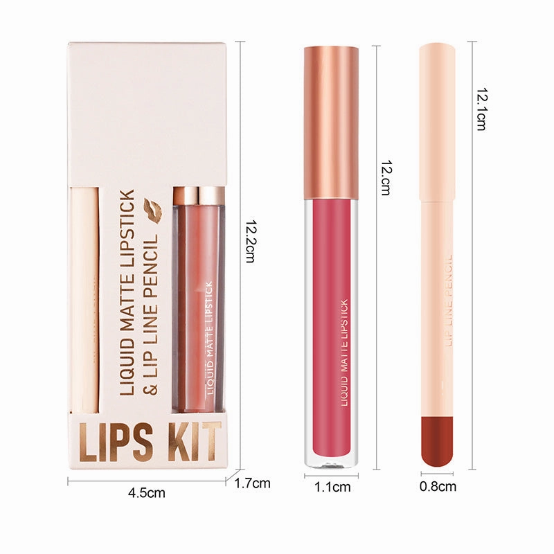 Waterdichte Matte Velours Vloeibare Lippenstift en Liner Set