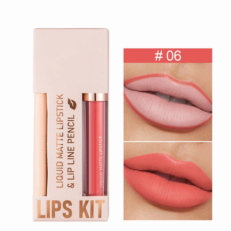 Waterdichte Matte Velours Vloeibare Lippenstift en Liner Set