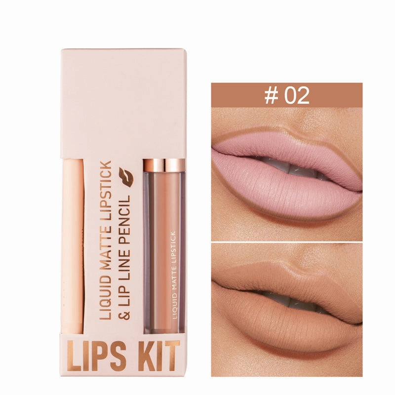 Waterdichte Matte Velours Vloeibare Lippenstift en Liner Set