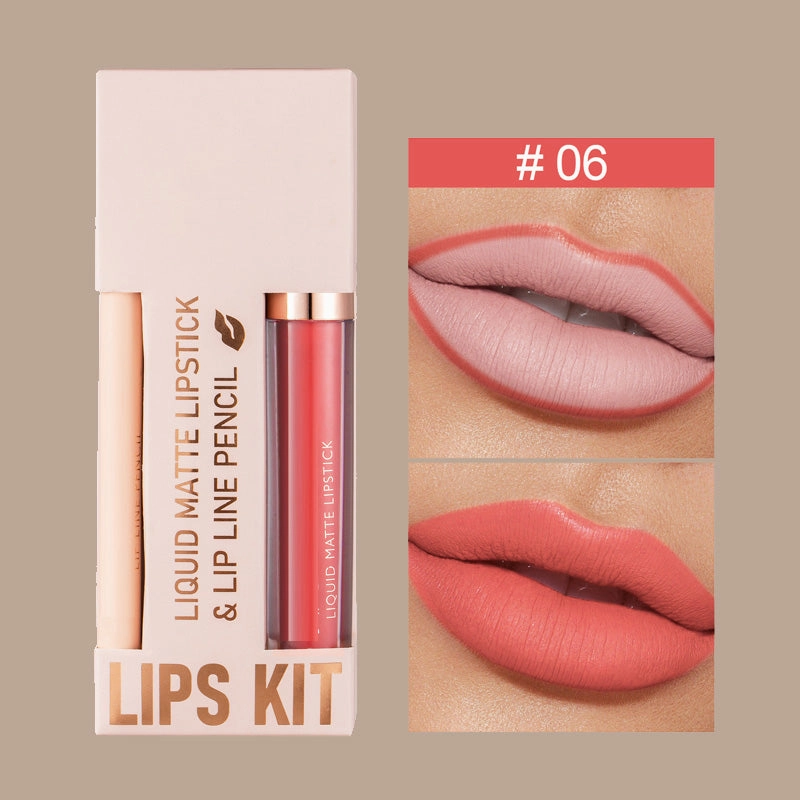 Waterdichte Matte Velours Vloeibare Lippenstift en Liner Set