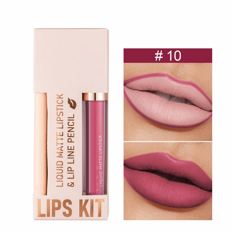 Waterdichte Matte Velours Vloeibare Lippenstift en Liner Set