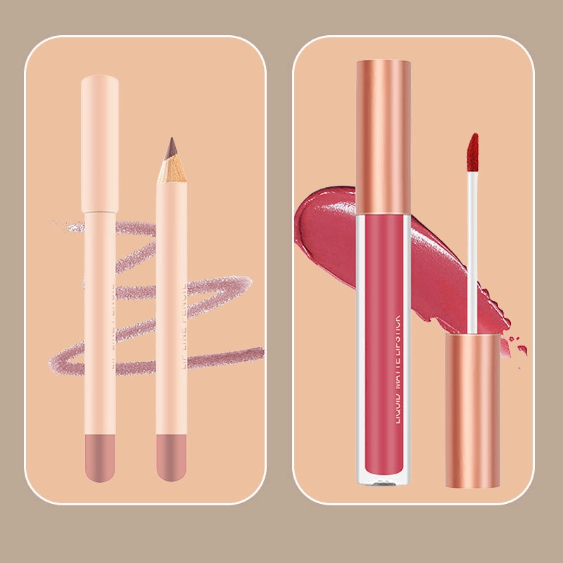 Waterdichte Matte Velours Vloeibare Lippenstift en Liner Set