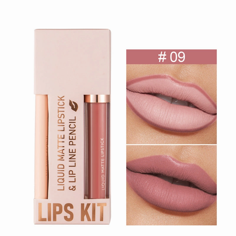 Waterdichte Matte Velours Vloeibare Lippenstift en Liner Set