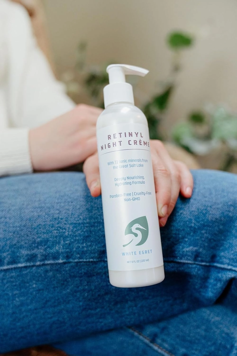 White Egret Retinyl Night Creme with 72 Ionic Sea Minerals for Nourishing, Hydrating, and Replenishing Skin, 8 fl. oz