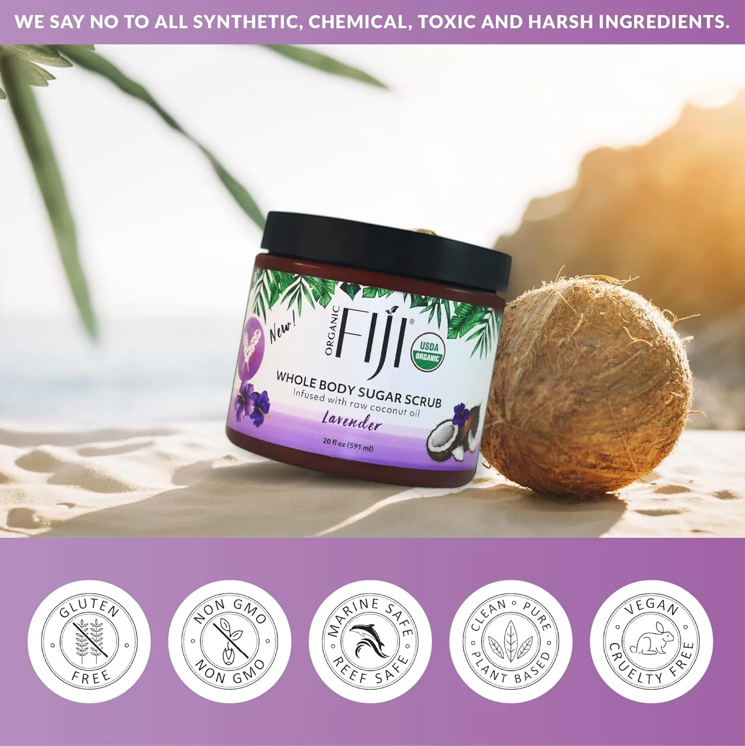 Whole Body Scrub - Infused with Coconut Oil, Exfoliating Sugar Scrub for Smooth and Soft Skin, Exfoliates & Restores Skin's Natural Biosphere, Lavender 20 oz
