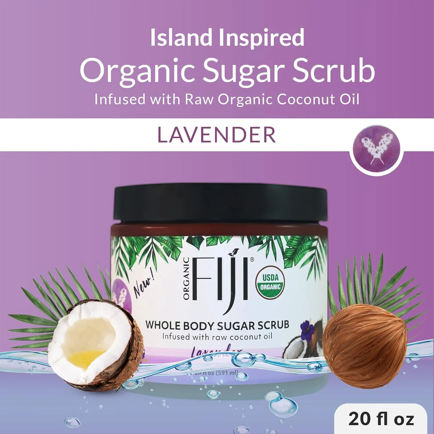 Whole Body Scrub - Infused with Coconut Oil, Exfoliating Sugar Scrub for Smooth and Soft Skin, Exfoliates & Restores Skin's Natural Biosphere, Lavender 20 oz