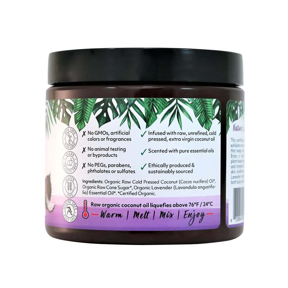 Whole Body Scrub - Infused with Coconut Oil, Exfoliating Sugar Scrub for Smooth and Soft Skin, Exfoliates & Restores Skin's Natural Biosphere, Lavender 20 oz