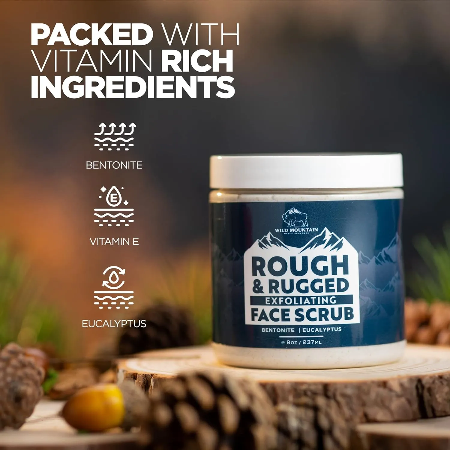 Wild Mountain Rough & Rugged Face Scrub - Micodermabrasion Mens Facial Exfoliator, Face Wash