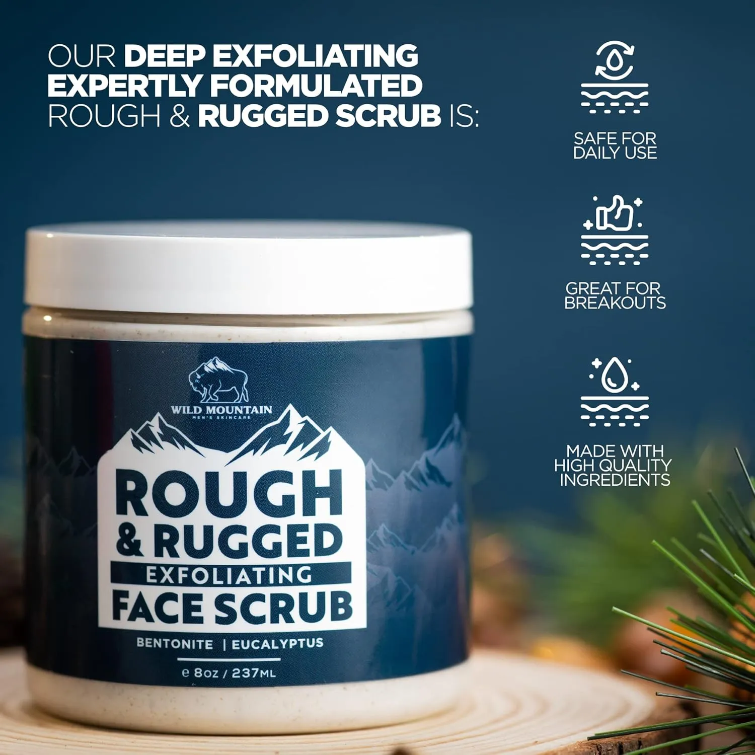 Wild Mountain Rough & Rugged Face Scrub - Micodermabrasion Mens Facial Exfoliator, Face Wash