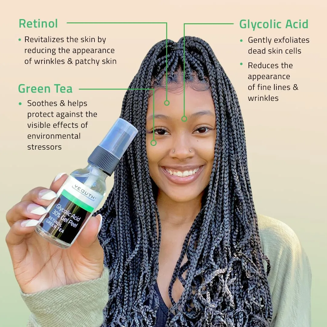 YEOUTH Glycolic Acid Peel for Face, At Home Exfoliator Aha 30% Glycolic Acid Face Peel with Retinol, Designed to Refresh & Smooth the Appearance of Skin 1oz