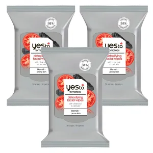 Yes To Face Wipes for Women and Men, Charcoal Facial Cleansing Wipes for use as a Make Up Remover, Cleaning, Soothing, Tomatoes 3pack