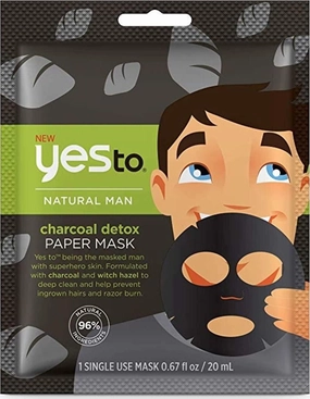 Yes To Men&#039;s Charcoal Detox Paper Mask, Formulated With Charcoal and Witch Hazel to Deep Clean, 1-Pack