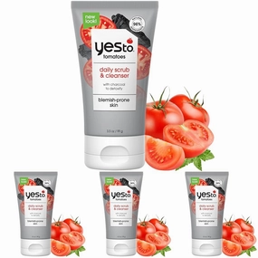 Yes To Tomatoes Clear Skin Detoxifying Charcoal Deep Cleansing Scrub 3.5 Oz, For All Skin Types To Deep Clean & Purify Skin, Vegan With 96% Natural Ingredients (Pack of 4)