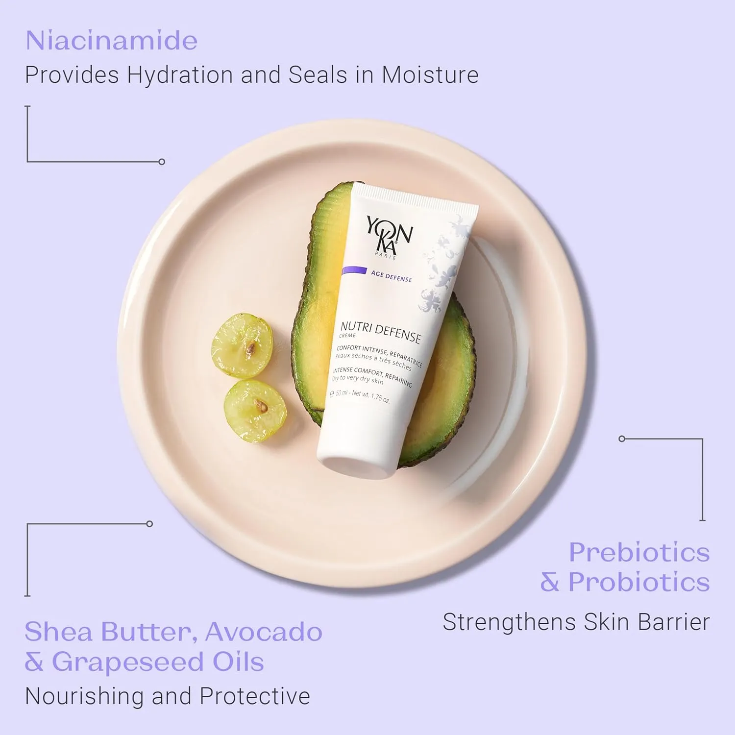 Yon-Ka Nutri-Defense Creme (50ml) Nourishing Dry Skin Facial Moisturizer, Rich Shea Butter Treatment Cream with Prebiotics and Probiotics, Dry and Sensitive Skin, Paraben-Free