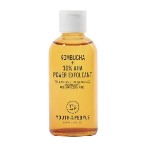 Youth To The People Kombucha   10% AHA Power Exfoliant (4 fl oz), Overnight Resurfacing Peel, Helps Fade Discoloration   Smooth Skin Texture, Lactic   Glycolic Acid, Fragrance-free, Vegan