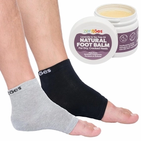 ZenToes Moisturizing Heel Socks with Natural Hydrating Foot Balm Bundle - Home Pedicure Gift Set - Gray and Black Kit