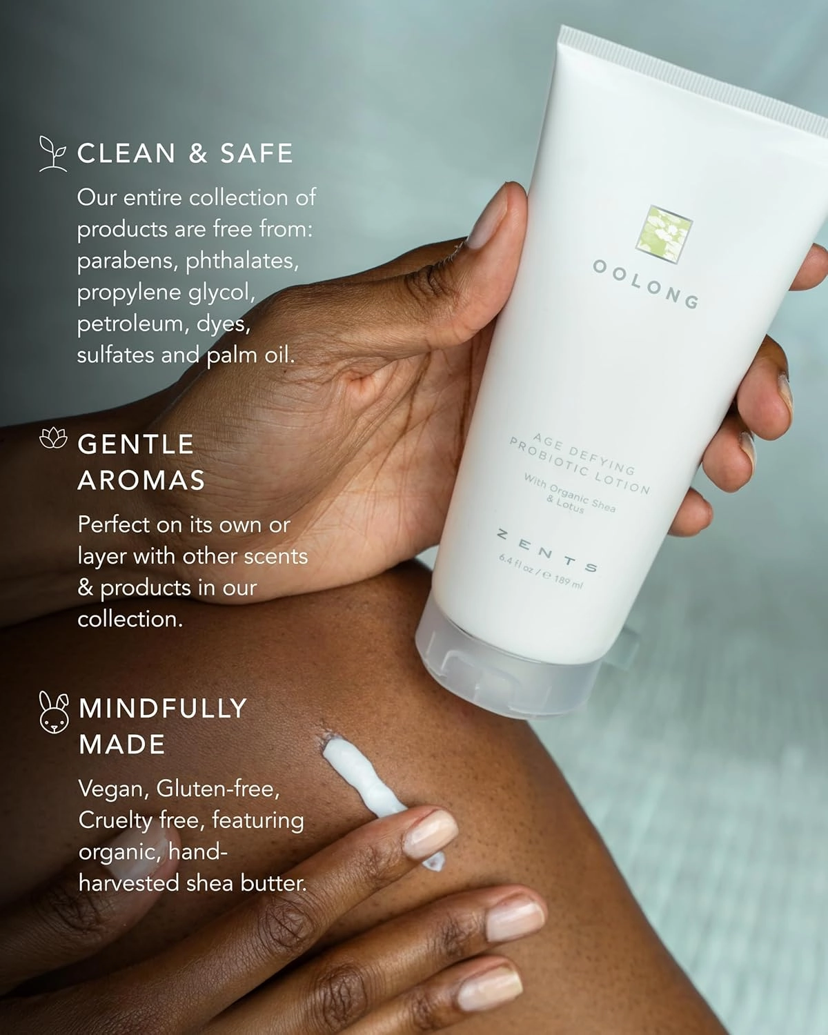 Zents Age-Defying Probiotic Body & Hand Lotion (Oolong) | Moisturizing Lotion with Hyaluronic Acid & Organic Shea Butter | Nourishes & Hydrates Skin | 6.4 fl oz