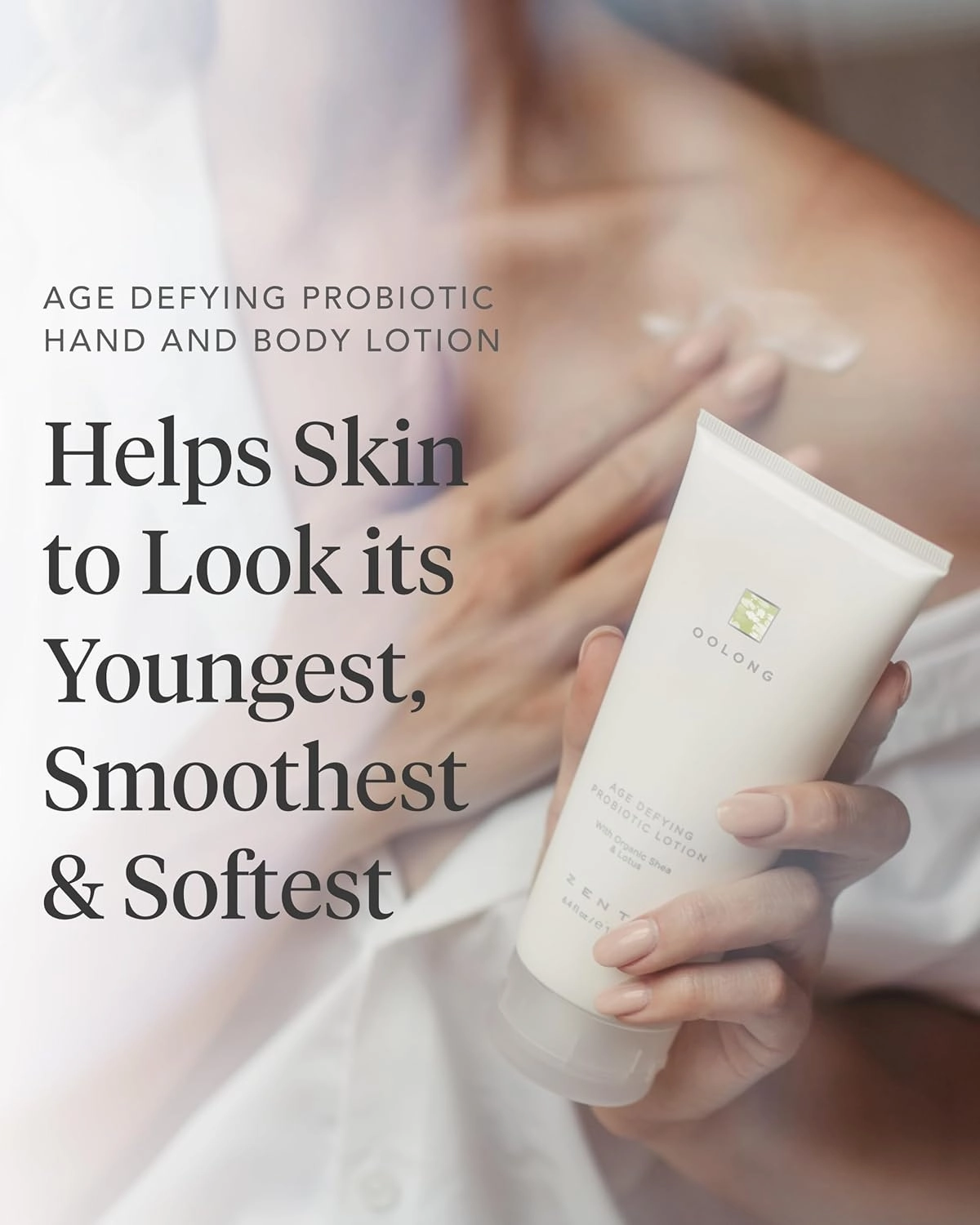 Zents Age-Defying Probiotic Body & Hand Lotion (Oolong) | Moisturizing Lotion with Hyaluronic Acid & Organic Shea Butter | Nourishes & Hydrates Skin | 6.4 fl oz